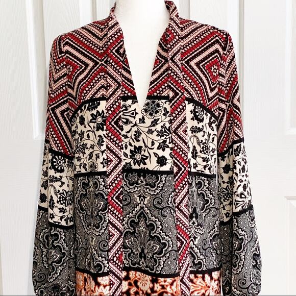 Maggy London Dress 3/4 Sleeve Mixed Print V-Neck Tie Dress Size 4 - Picture 12 of 16